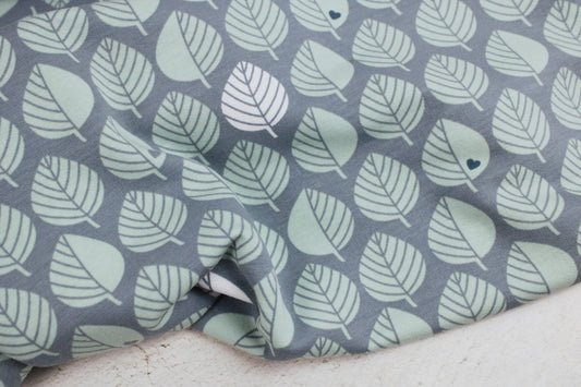 Sweatstoff mit Blättermuster in Hellmint von byGraziela