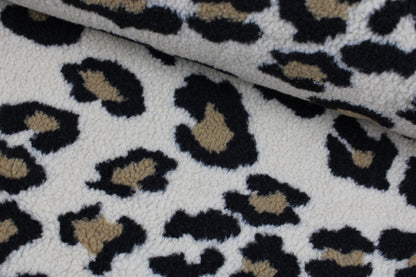 Teddystoff mit Leoprint in beige quer