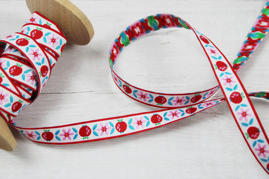 Webband Sweet Apple Ivory mit Äpfeln und Blüten