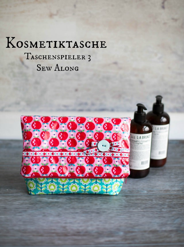 Webband Sweet Apple Ivory mit Äpfeln und Blüten vernäht