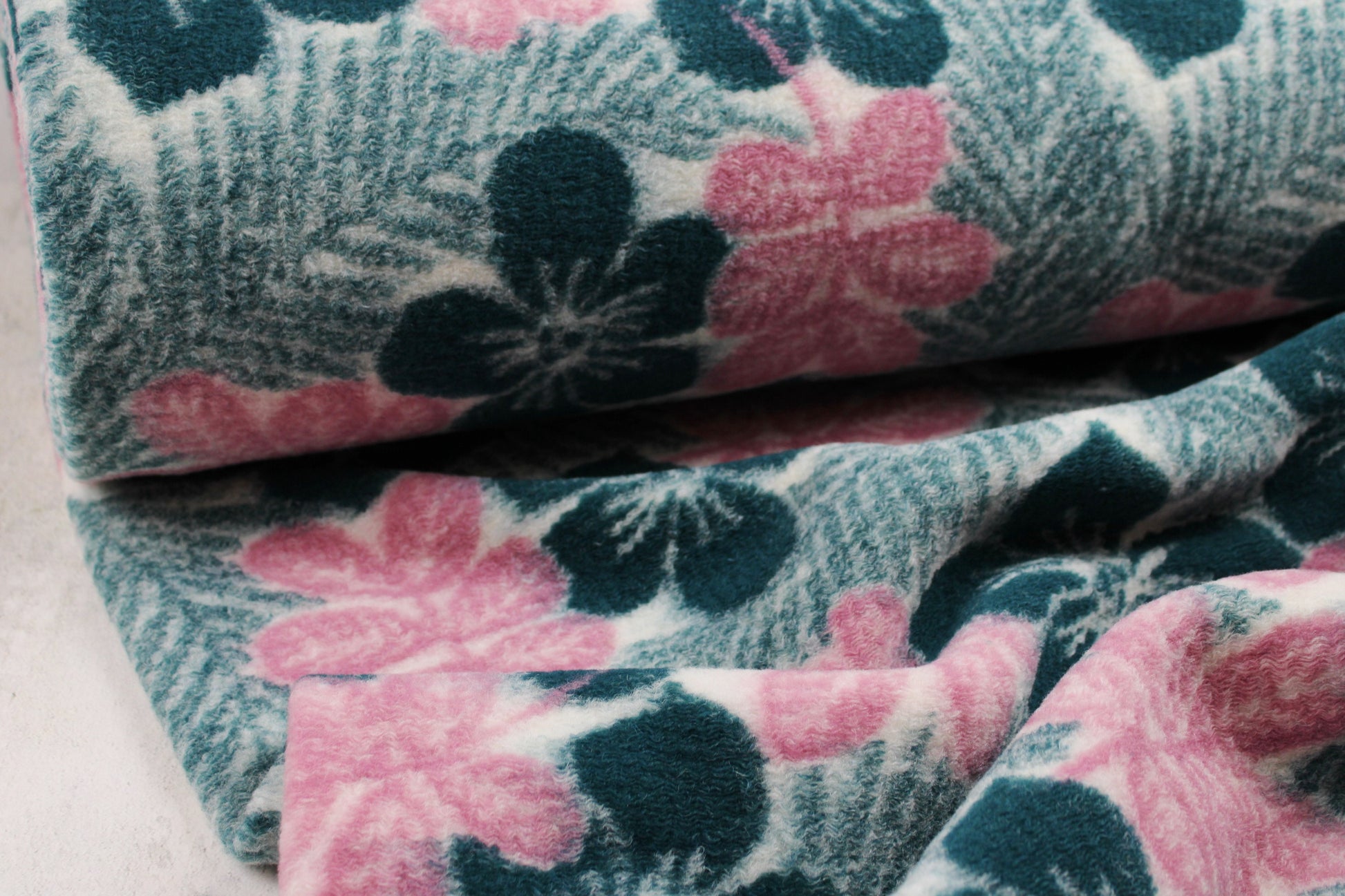 Wollwalk Green Pink Flowers rosa/grün – Nähapartment