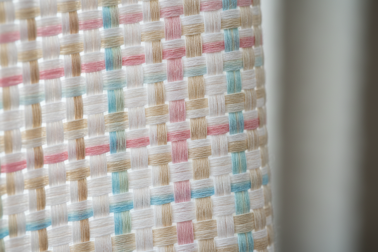 Hochwertige Nahaufnahme eines Stoffes (Webstruktur sichtbar)

Ruhige, helle Farben → sauber & vertrauensvoll